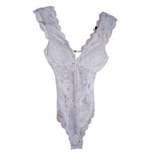 Fashion Nova Women’s Size Small Sheer Floral Lace One-Piece Beige Teddy Coquette
